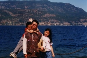Dad and the children  (Legendary Dragon Lake near the Rocky Mountains)