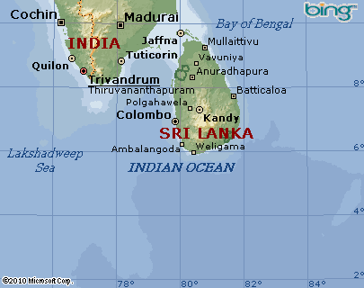 Geographical Location of Ambalangoda (maps.msn.com)