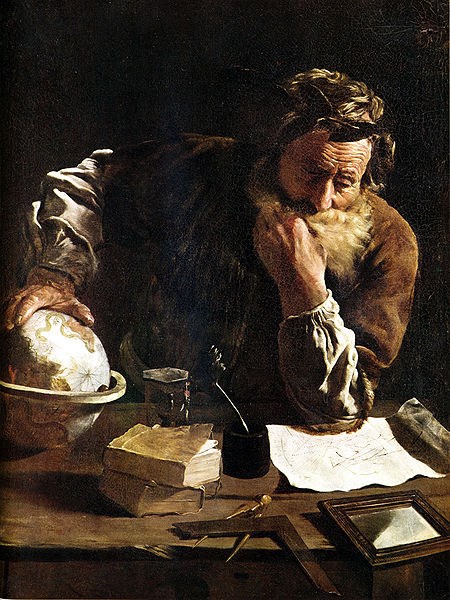 A picture of Archimedes working at his desk (wikipedia)