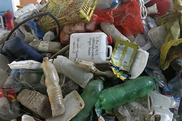 Plastic waste is seen at the plastic waste exhibition 