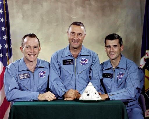 This undated photo made available by NASA shows the Apollo 1 crew, from left, Edward H. White II, Virgil I. 