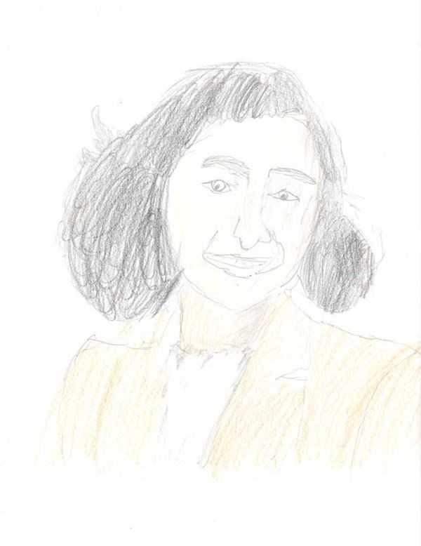 Anne Frank is my hero because she saw good everyone (I drew it from a website about her)