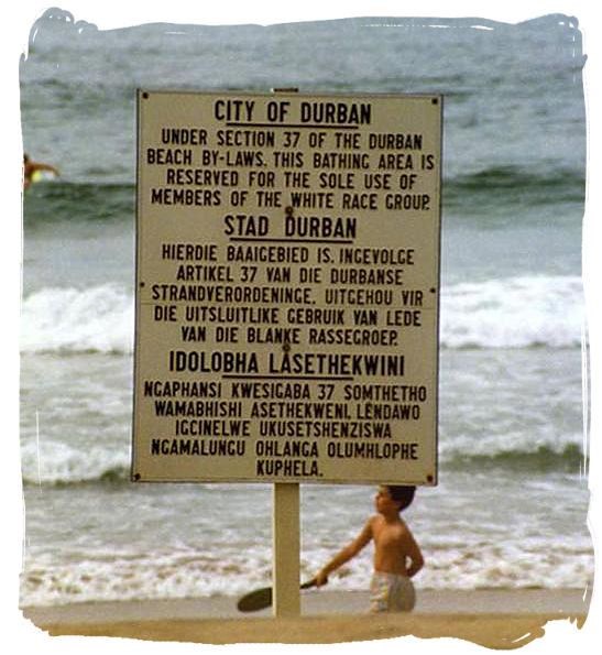 Apartheid Sign in Durban, South Africa (http://www.south-africa-tours-and-travel.com/history-of-south-africa.html)