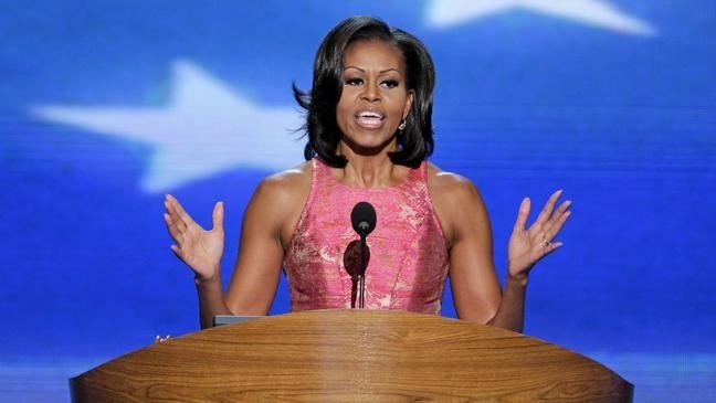 First Lady Michelle Obama giving a speech