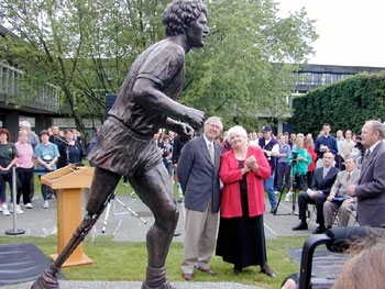 Terry Fox 's statue in (http://www.sfu.ca/terryfox/about.html)