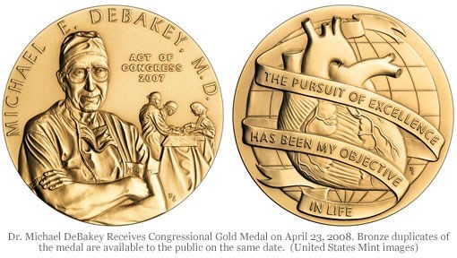 DeBakey Congressional Gold Coin (http://www.coinnews.net/2008/04/21/dr-debakey-receives-congressional-gold-medal-on-april-23-2008-4043/)