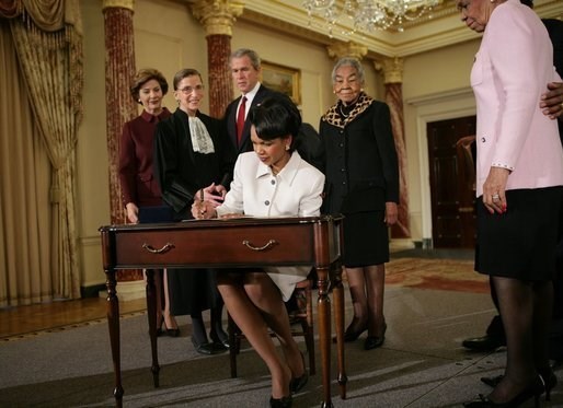 Rice signs official papers (http://en.wikipedia.org/wiki/Condoleezza_Rice)