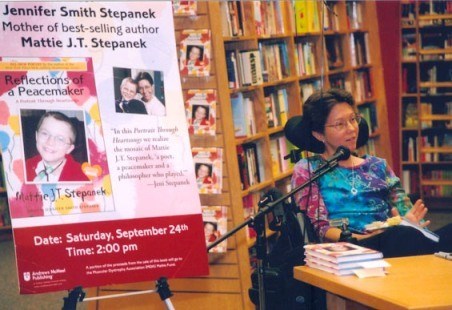 Jeni at a booksigning in Maryland for <i>Reflections of a Peacemaker. A Portrait through Heartsongs</i>.<br>Photo Courtesy of Jim Hawkins