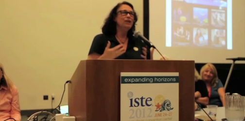 Taft High teacher Jerrilyn Jacobs addresses educators at the 2012 ISTE conference