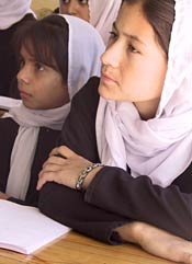 Students at Zarghona High School in Kandahar.<br>Photo from www.afghansforcivilsociety.org