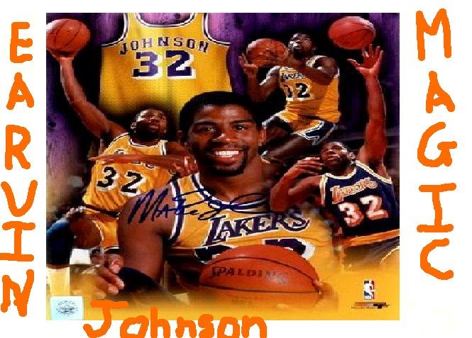 Earvin Magic Johnson in action and resting. (The picture came from Google Images and I added my own elements.)