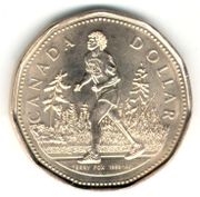 Terry Fox on a loonie. (http://en.wikipedia.org/wiki/Terry_Fox)