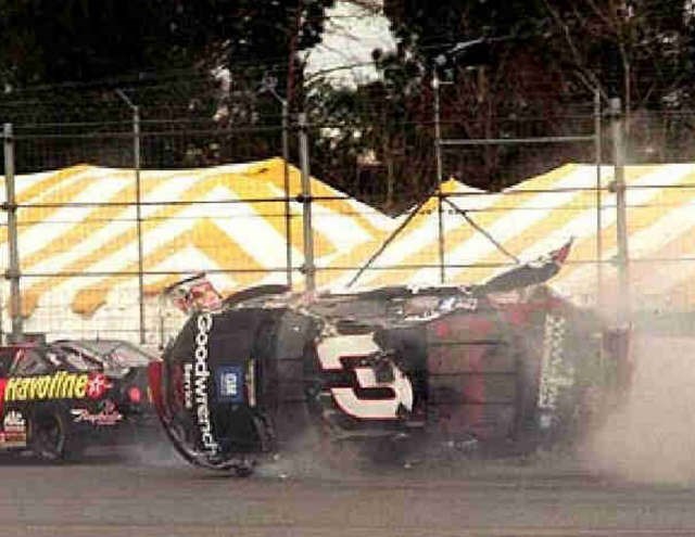 Dale in the car sideways. (scary, huh) (http://freessourceinfo.org/nascarcrashes.aspx)