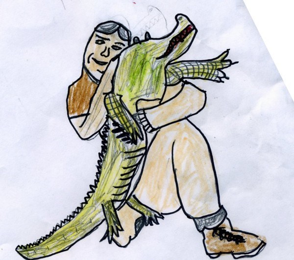 Steve the Crocodile Hunter fighting a crocodile (Savero drew it)