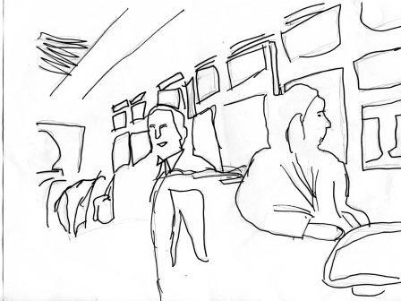 Rosa Parks riding on a bus (Maggie traced it)