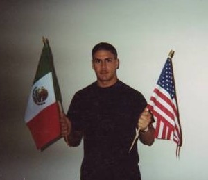 My dad is holding the Mexican and American flag (personal picture)