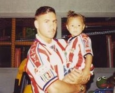 Me and my dad wearing our matching chivas shirts (personal picture)