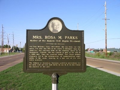 A plaque about Rosa Parks.