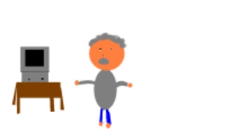 A picture of Mr.Belsey with a computer. (I made it with paint.)
