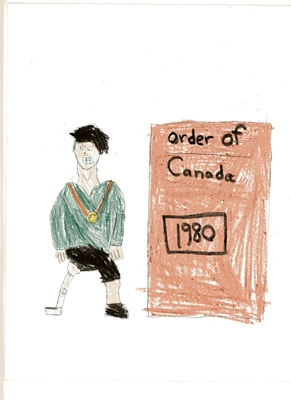 Terry Fox receiving the Order of Canada (drawing by Logan)