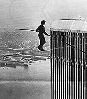 Philippe Petit crossing the World Trade Center