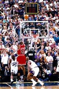 Michael Jordan making the winning shot to win the (www.nba.com)