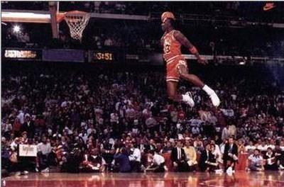 Michael Jordan leaping from the foul line (http://hoopedia.nba.com/index.php?title=NBA_Slam_Dunk_Contest)