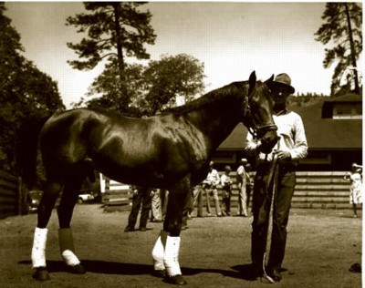 A picture of Seabiscuit and his owner.
