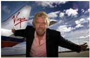 Sir Richard Branson in front of his Virgin Alanti