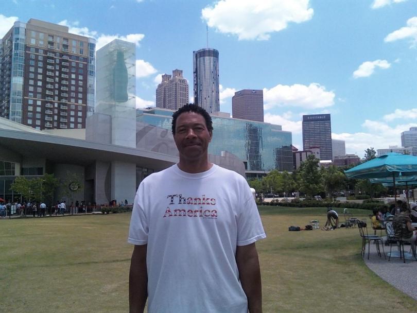 Robert in Atlanta wearing his created, "Thanks America" shirt  (Atlanta)