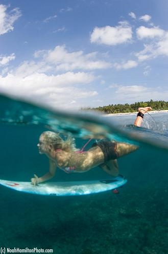 Bethany using the special handle on her surfboard