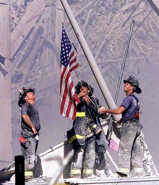 Fireman raising a flag