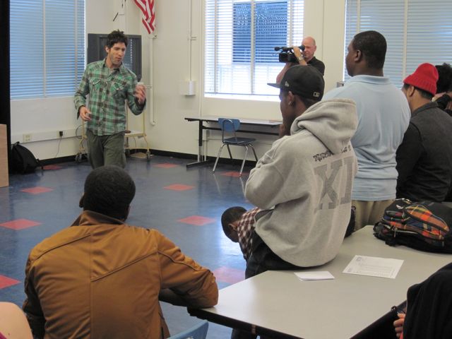 Picture of A BAFTA member performs Shakespeare's Henry V for students at George Washington Prep