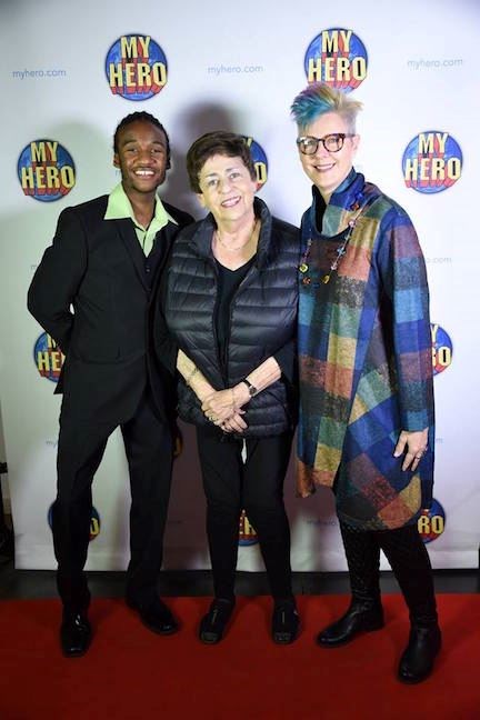 Filmmaker Trey Carlisle, Holocaust Survivor Michelle Rodri and Educator Cheri Gaulke at the 2016 MY HERO International Film Festival