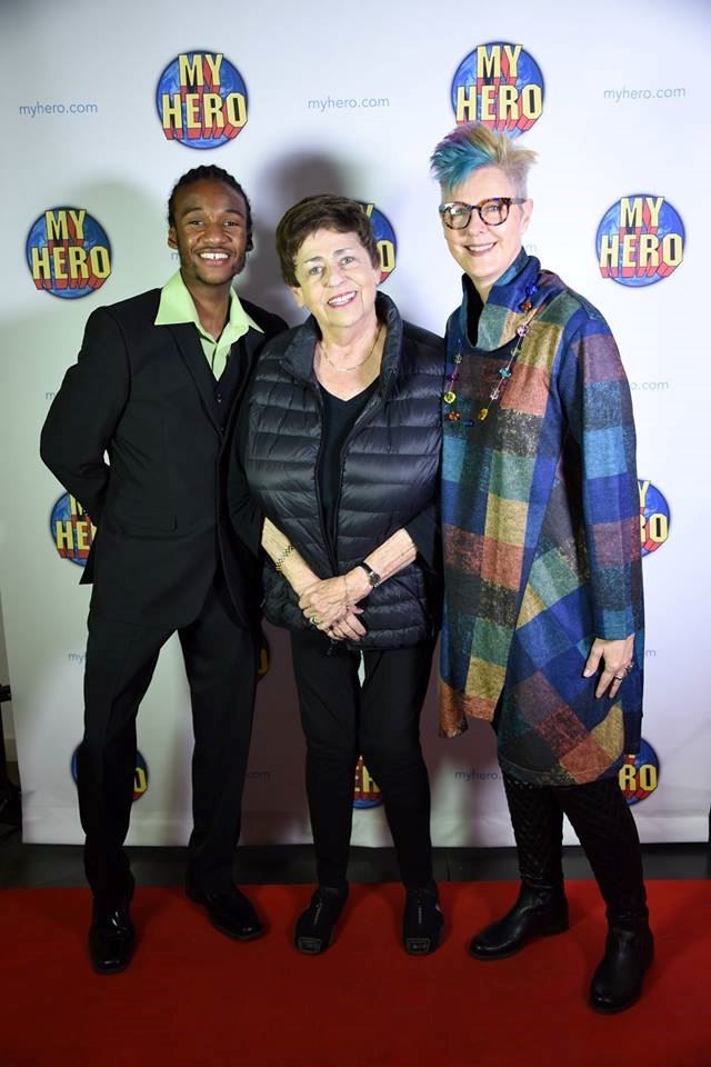 Filmmaker Trey Carlisle, Holocaust Survivor Michelle Rodri and Educator Cheri Gaulke at the 2016 MY HERO International Film Festival