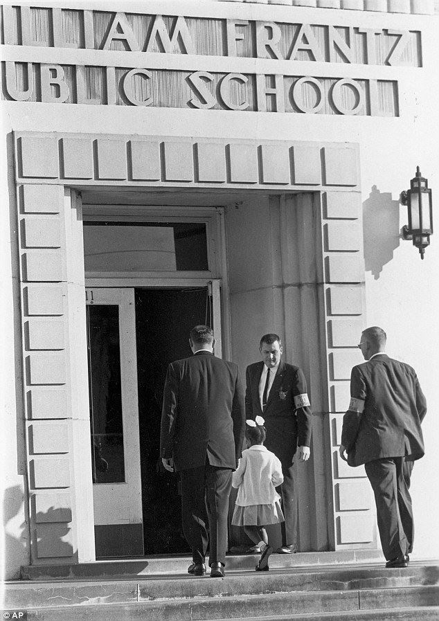 Ruby Bridges in front of Willaim Frantz Elementary (http://www.dailymail.co.uk/news/article-2413509/Ci ())