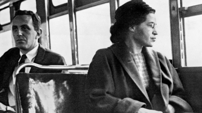 Rosa Parks is seated on the Montgomery Bus. (http://www.biography.com/people/rosa-parks-9433715 ())
