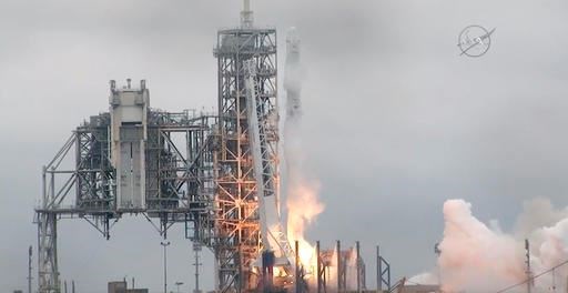 In this image from NASA TV, the SpaceX Falcon rocket launches from the Kennedy Space Center in Florida on Sunday, Feb. 19, 2017. It's carrying a load of supplies for the International Space Station. (NASA TV via AP)