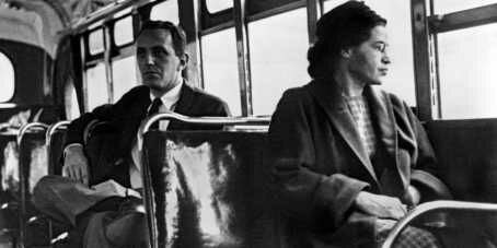 Parks on a Montgomery bus on December 21, 1956, the day Montgomery's public transportation system was legally integrated. Behind Parks is Nicholas C. Chriss, a UPI reporter covering the event. (https://en.wikipedia.org/wiki/Rosa_Parks)