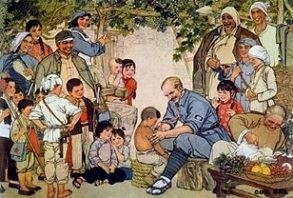 A drawing of Bethune helping children in China (http://jameswongwingon-online.blogspot.com/2006/11 ())