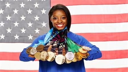 Simone with all her Olympic medals 