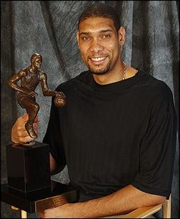 Tim Duncan with his second straight MVP award (nba.com)
