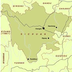 Map of Sichuan Province<br>Photo from http://www.maps-of-china.com/