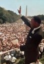 during his I Have a Dream speach (http://images.google.com/images?q=martin+luther+king+jr.&hl=en)