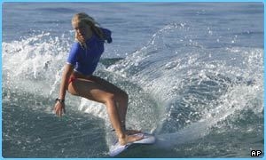 Bethany Hamilton is riding the waves. (http://news.bbc.co.uk/media/images/39728000/jpg/_39728257_bethap300.jpg)