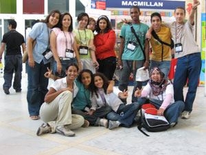<center>Geeta with students at iEARN Egypt conference</center>