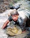 Steve Irwin wrestling a crocodile 
