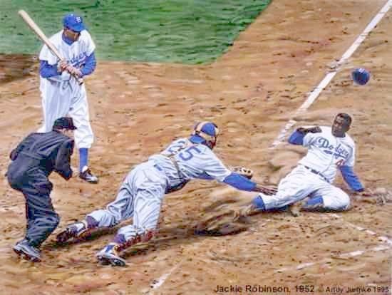 Jackie Robinson sliding into home (http://www.dugout-memories.com/goffebb6.jpg)