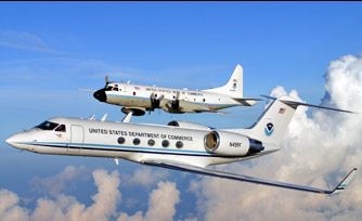 U.S. hurricane hunter aircraft scan the skies over the Gulf of Mexico. (Photo courtesy NOAA) 