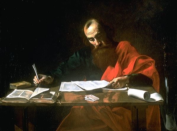 Saint Paul writing his epistles, 16th century (http://upload.wikimedia.org/wikipedia/commons/7/71/PaulT.jpg)